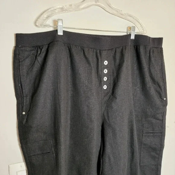 Ellos Linen Blend Stretch Waist Black Crop Cargo Pant Plus Size 28 4X New NWOTS - Picture 11 of 15